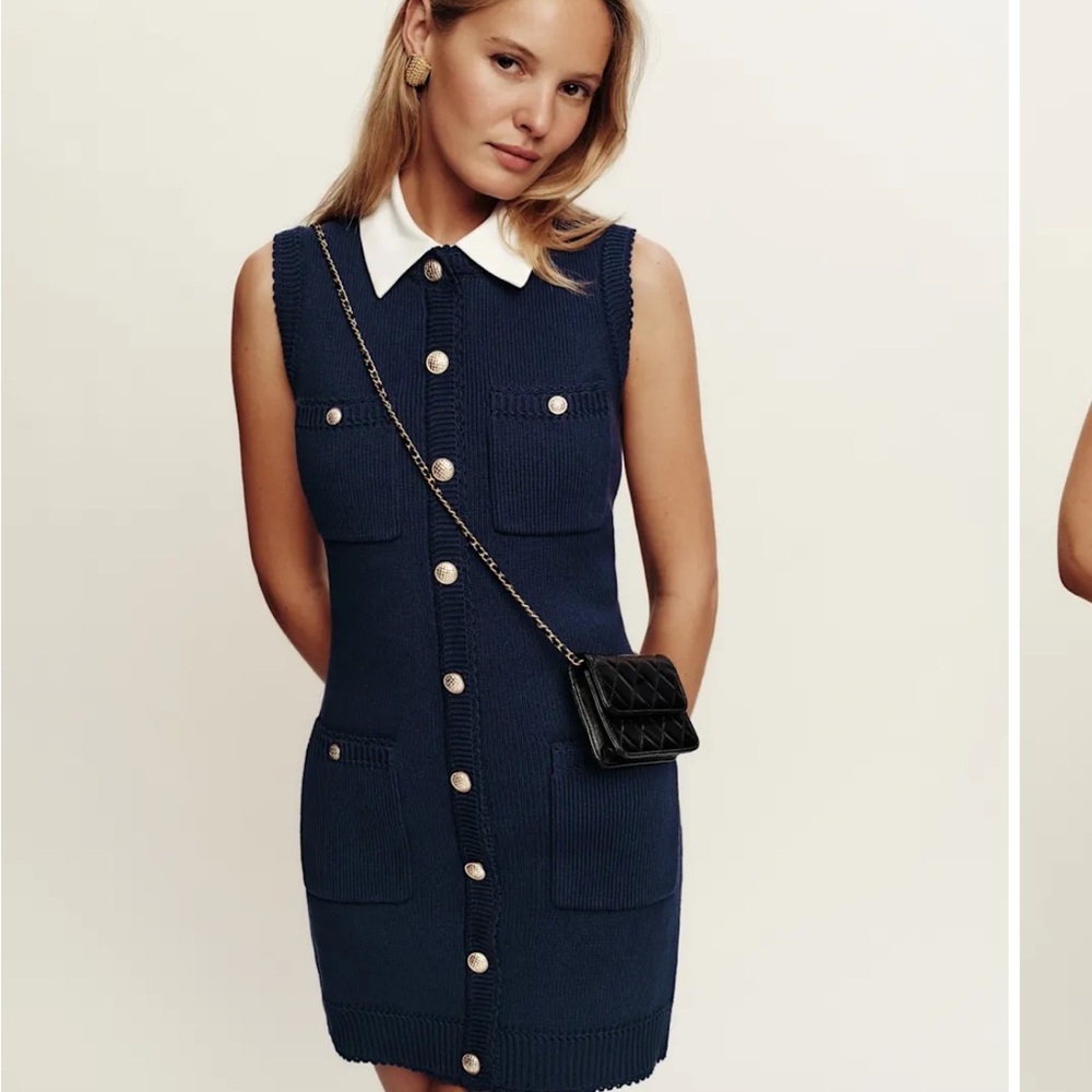 Reformation Navy Blue Collared Mini Dress